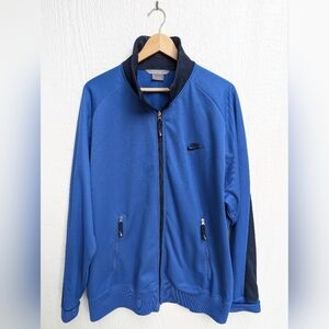 Vintage Nike Blue Satin Track Jacket Full Zip Y2K Swoosh Logo Men's Size XXL
